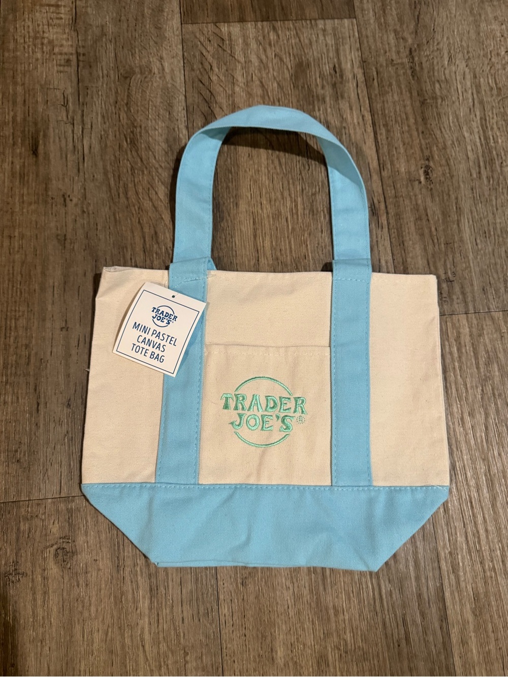 Trader Joe's Cream and Light Blue Canvas Tote